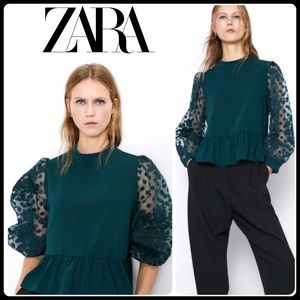 NWOT Zara Green Mock Neck Organza Top